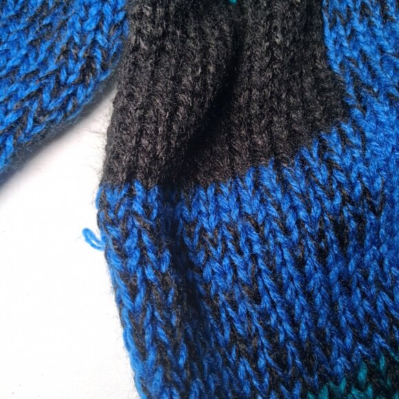 Vintage Extra Touch Hand Knit Sweater Women Size 40 Blue Black Plaid Striped - Picture 13 of 14